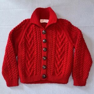 Little Lively Red Hand-Knit Cable Cardigan